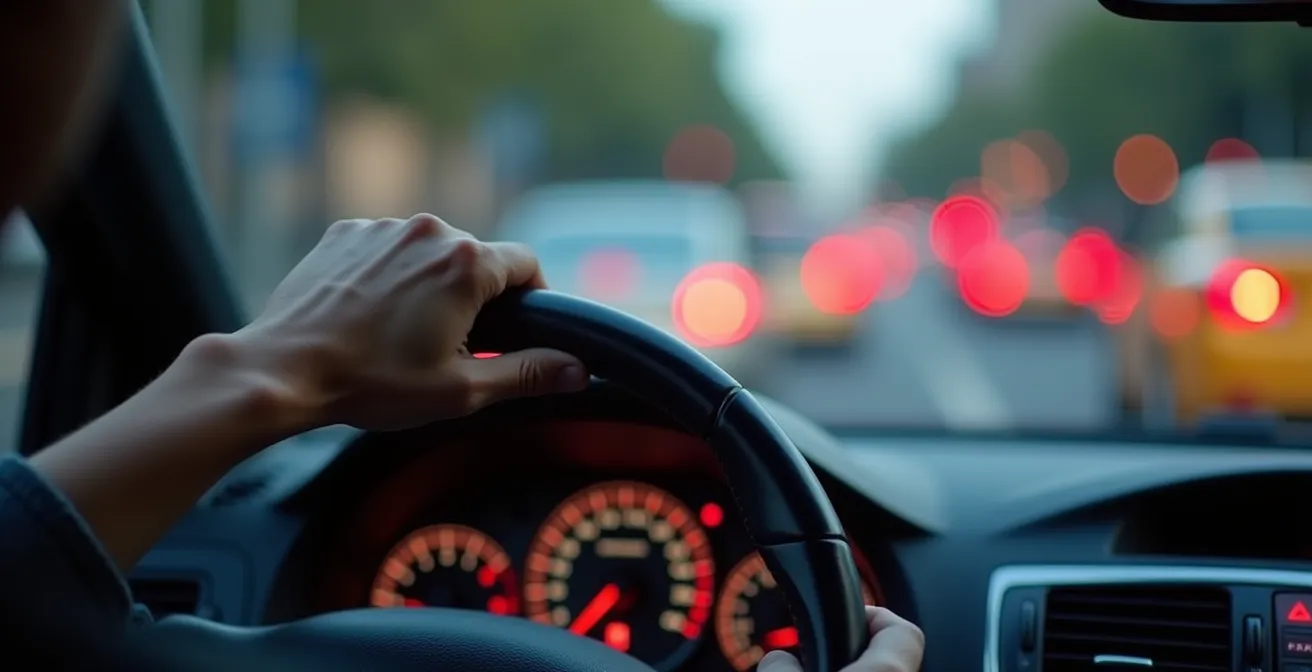 Urban traffic scene showing contrasting driving styles and their impact on fuel efficiency