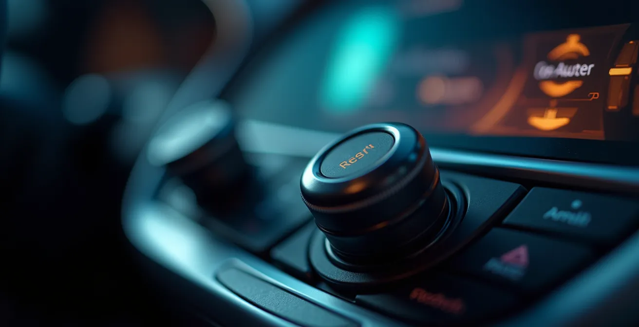 Close-up view of a car's center console showing privacy settings menu