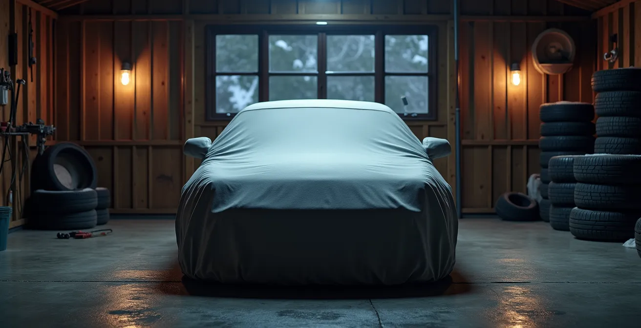 Pristine JDM sports car in heated storage facility during Canadian winter