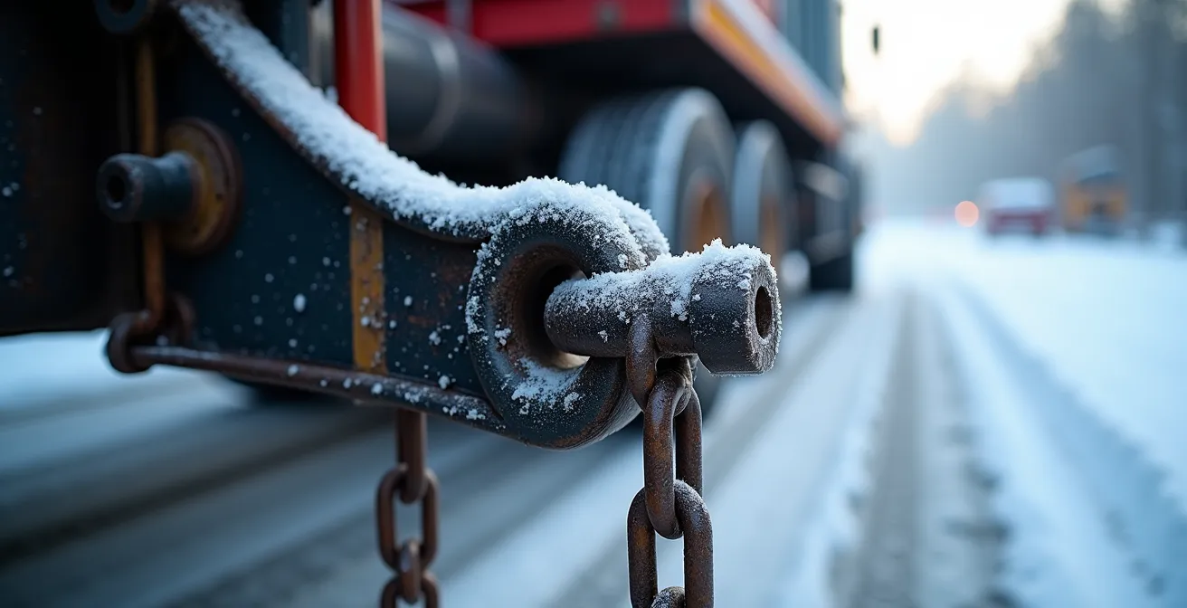 Heavy-duty wrecker towing a truck with trailer on snowy Canadian highway