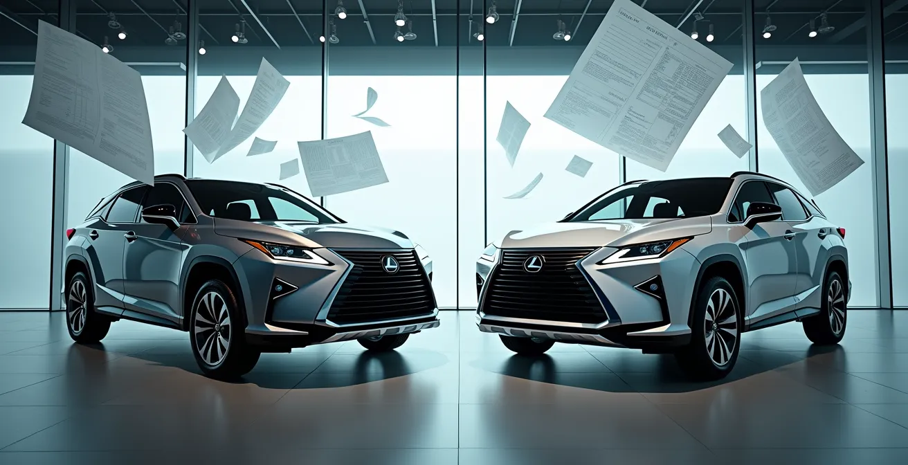 Visual comparison of lease versus finance options for luxury vehicles in Canadian market