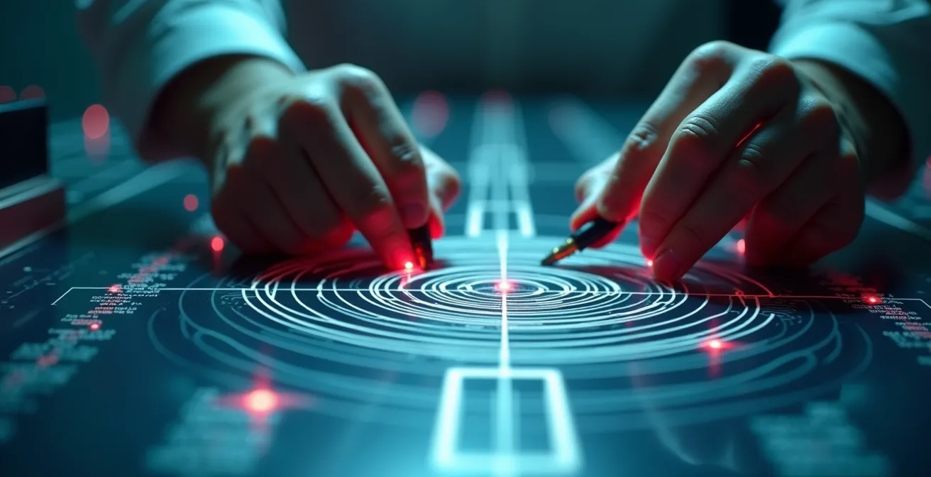 Professional ADAS calibration setup with target boards and laser alignment tools in a controlled environment