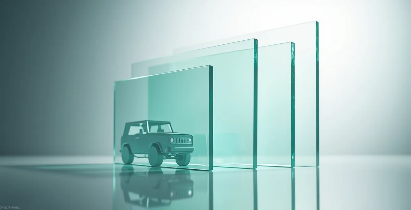 Abstract representation of financial protection layers with home and vehicle silhouettes