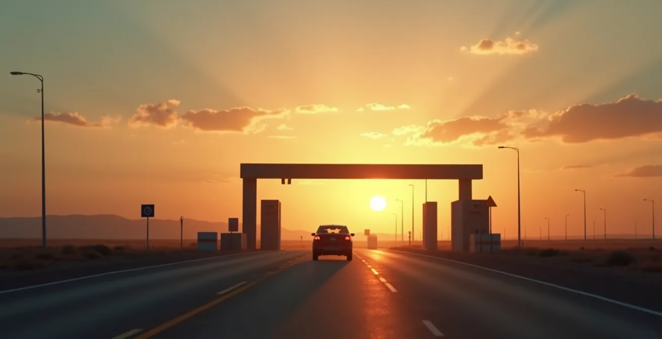 Canadian vehicle at US border crossing symbolizing insurance coverage needs